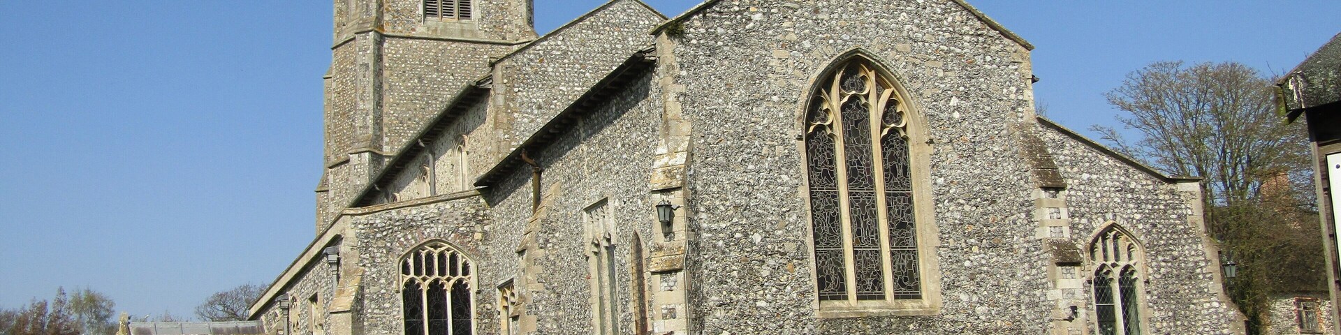 The east facing elevation of the parish church of Saint Mary the Virgin which is located within the village of Northrepps, Cromer, Norfolk.