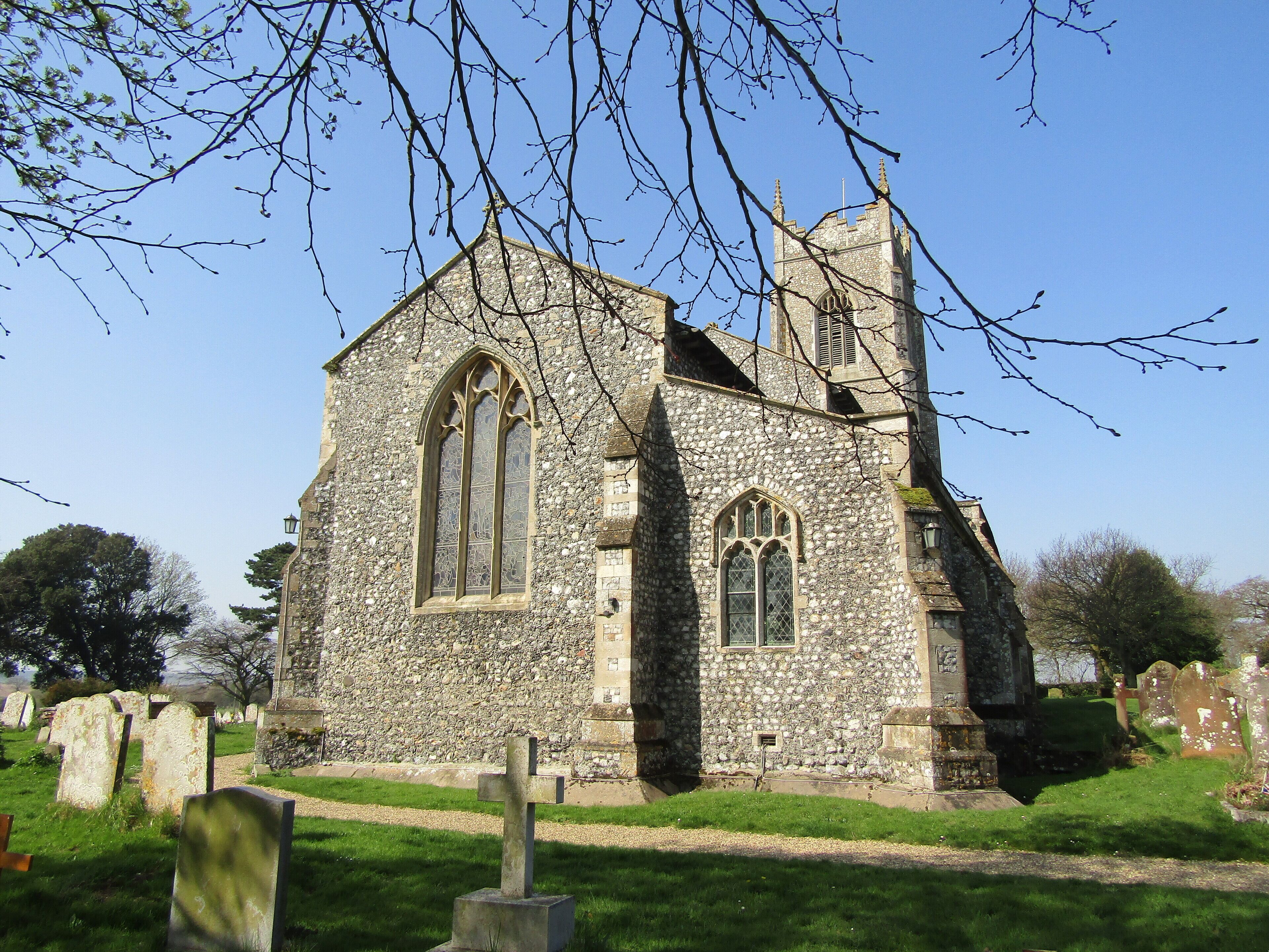 The east facing elevation of the parish church of Saint Mary the Virgin which is located within the village of Northrepps, Cromer, Norfolk.