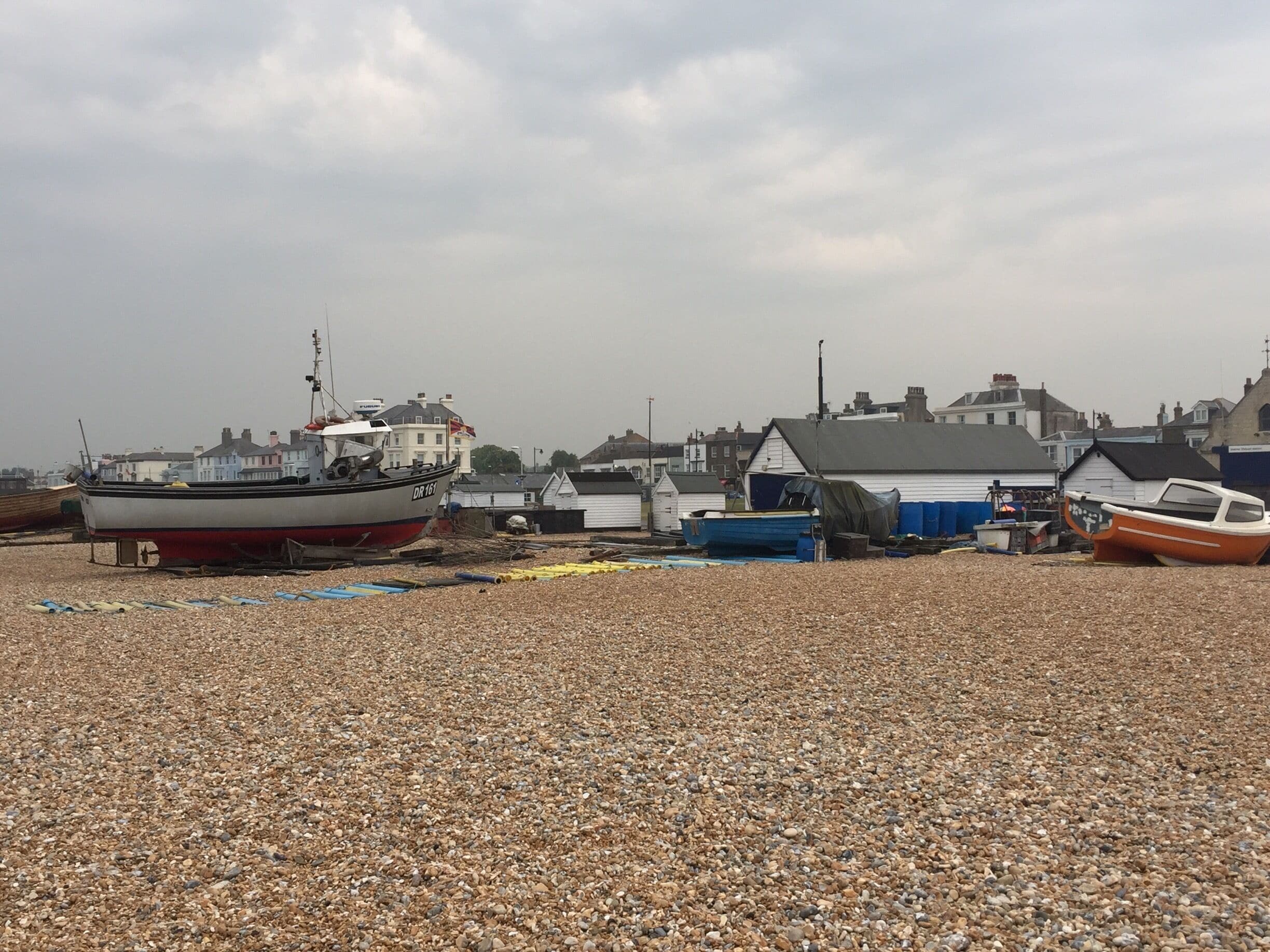 Moored up fishing boats on Walmer beach
