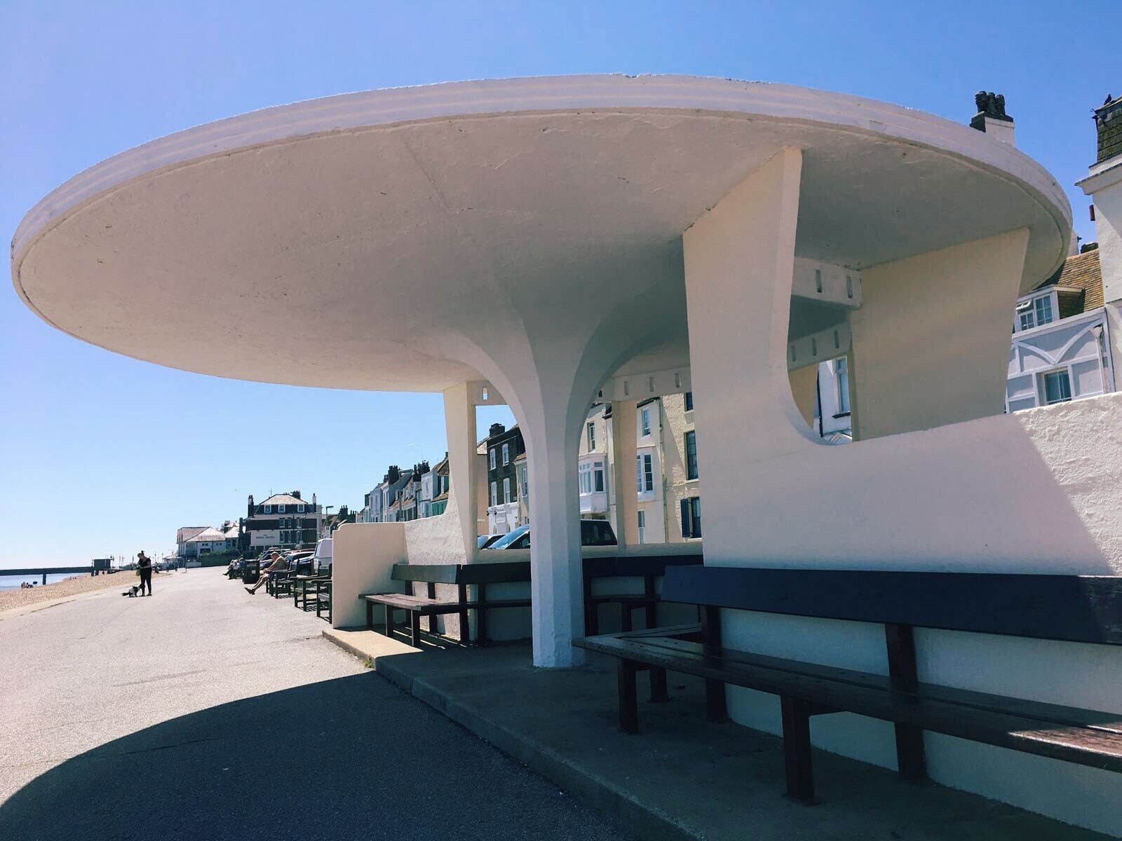Art Deco shelter found on Deal seafront short walk from the pier.