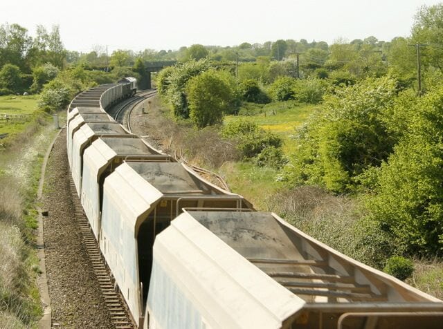 Empty stone train approaching Great Cheverell Having discharged its duties the train returns for another load, probably to Merehead near Cranmore in the eastern Mendips.