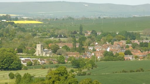West Lavington from Strawberry Hill 452274 gives a view of West Lavington from a different direction. 'It lies far away from the coming and going of the great busy world,' wrote an inhabitant in 1875. Today, and for many decades, the great busy world speeds along the A360 from Salisbury to Devizes and threads its way precipitously through the chicane formed by the churchyard and the almshouses. In fact the main road spends about 8km in West Lavington parish, from the high downland south of Gore, the 'buried village of Salisbury Plain', past Gore Cross, where it is intersected by an important ridgeway, down a long descent beside landscaped woodland (known as The Warren) and into the pleasant valley where the village sits, then along some 2km of ribbon development associated with the linear village of Littleton Pannell, before leaving the parish north of the railway bridge. This journey is familiar to most Wiltshire travellers, and even without realising that chalk is giving way to Greensand and clay, many must feel as they pass along that here south Wiltshire ends and west Wiltshire begins" All this and more in: http://www.wiltshire.gov.uk/community/getconcise.php?id=237