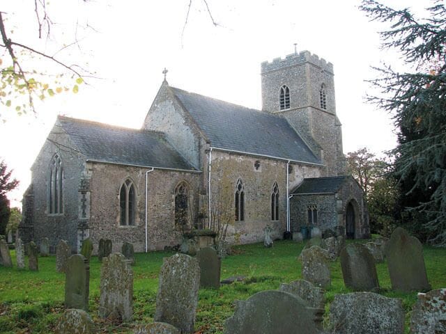 St Mary's church. St Mary's church > 1572206 - 1572220 as we see it today dates from the 14th century, with extensive renovation work having been undertaken in the 19th century. Besides the fragments of medieval glass which have been set so as to form two roundels > 1572246 in the south aisle east window not much has survived. The baptismal font > 1572253 appears to be Norman but it could be a Victorian addition intended to look Norman. A modern (dated 1957) window > 1572231 in the north chancel wall commemorates the brothers Alfred and Frederick Cole. St Mary's church is open every day.