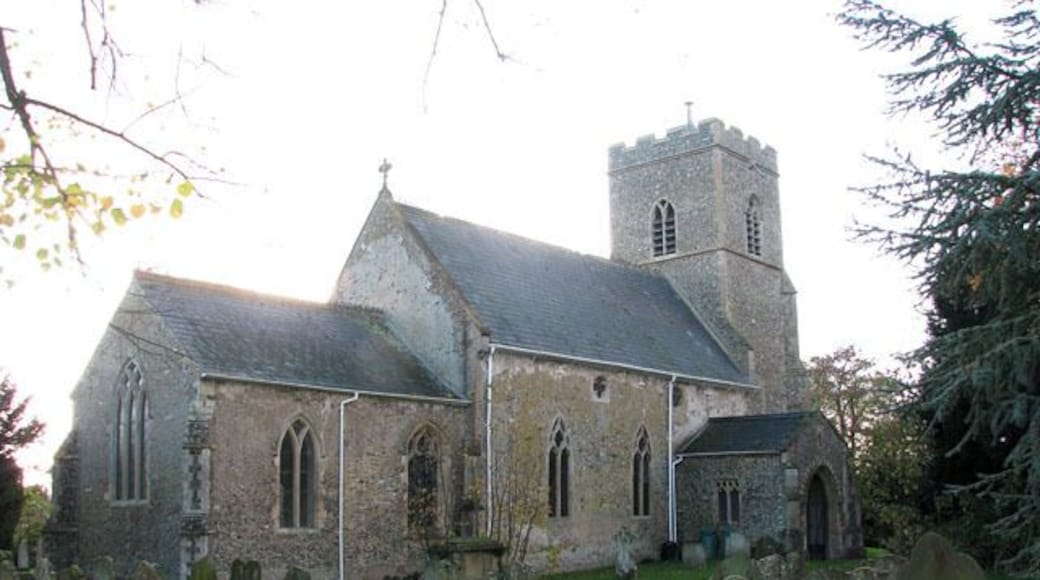 St Mary's church. St Mary's church > 1572206 - 1572220 as we see it today dates from the 14th century, with extensive renovation work having been undertaken in the 19th century. Besides the fragments of medieval glass which have been set so as to form two roundels > 1572246 in the south aisle east window not much has survived. The baptismal font > 1572253 appears to be Norman but it could be a Victorian addition intended to look Norman. A modern (dated 1957) window > 1572231 in the north chancel wall commemorates the brothers Alfred and Frederick Cole. St Mary's church is open every day.
