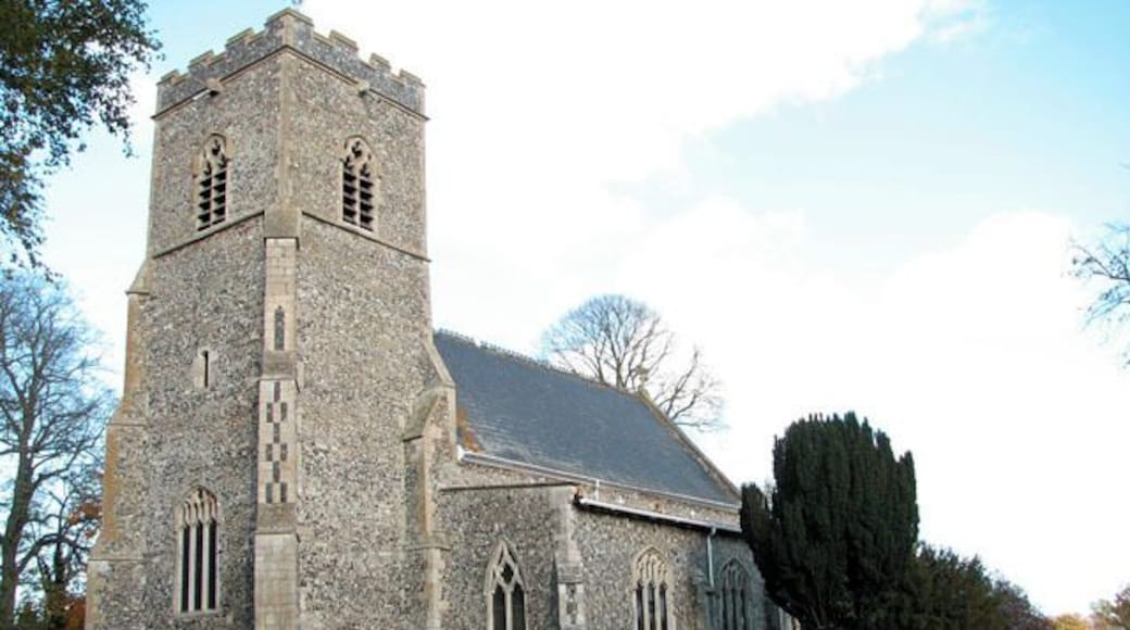 St Mary's church. St Mary's church > 1572206 - 1572220 as we see it today dates from the 14th century, with extensive renovation work having been undertaken in the 19th century. Besides the fragments of medieval glass which have been set so as to form two roundels > 1572246 in the south aisle east window not much has survived. The baptismal font > 1572253 appears to be Norman but it could be a Victorian addition intended to look Norman. A modern (dated 1957) window > 1572231 in the north chancel wall commemorates the brothers Alfred and Frederick Cole. St Mary's church is open every day.
