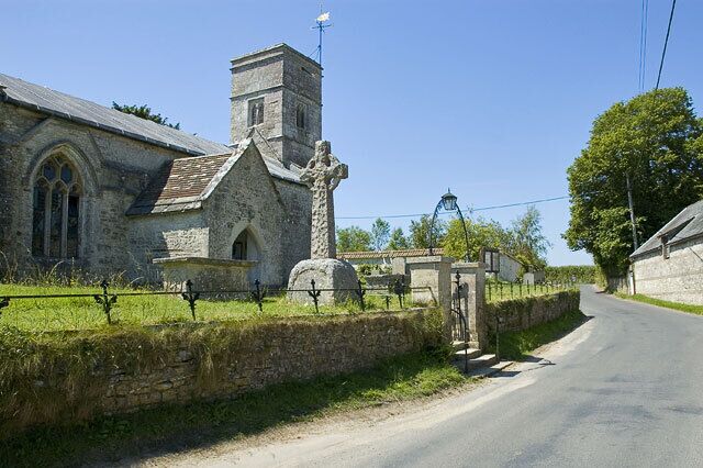 West Knighton Church. Road heading through West Knighton and on down to Broadmayne.
