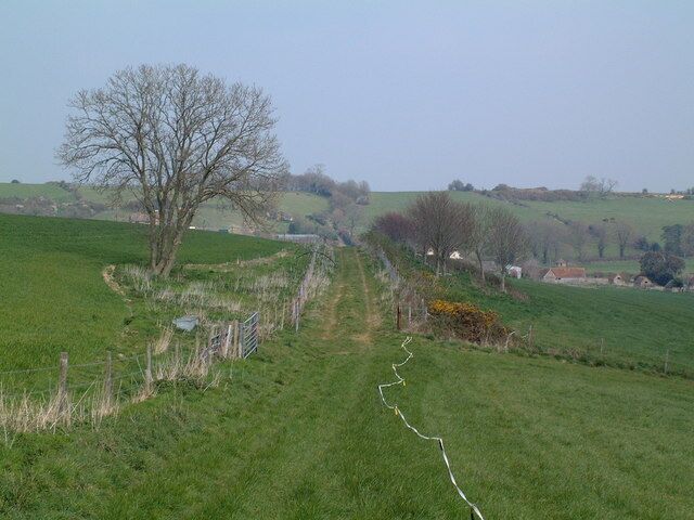 Roman Road near Tolpuddle The farm track in the foreground is on the alignment of the Roman Road to Dorchester (behind the photographer). If you look carefully in the distance you can see another track on the same alignment climbing a hill.