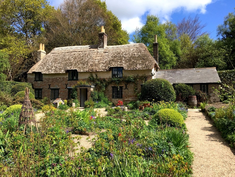 Hardy's cottage on a beautiful spring day. Situated on the edge of Thornecombe Wood which has many trails and a Roman road to nearby Puddletown.