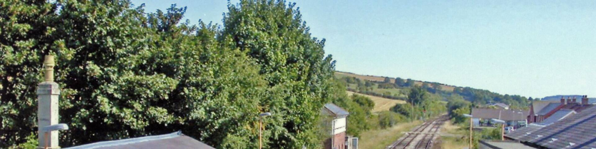Maiden Newton station. View SE, down the line towards Dorchester and Weymouth: ex-GWR (London, Reading, Swindon etc.) - Westbury - Weymouth main line.