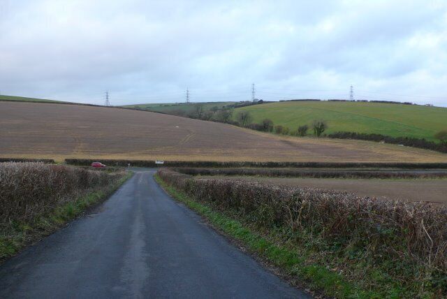 Countryside near Winterbourne Abbas View N across the square from the minor road running south to Littlebredy. The A35 is running across the middle of the image. Winterbourne Abbas is just out of picture to the right.