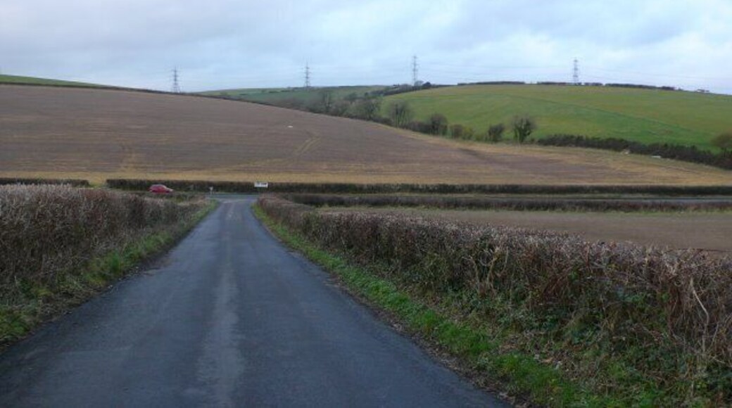 Countryside near Winterbourne Abbas View N across the square from the minor road running south to Littlebredy. The A35 is running across the middle of the image. Winterbourne Abbas is just out of picture to the right.