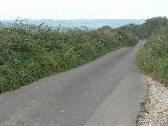 Toller Porcorum: Barrowland Lane This lane goes straight down the western edge of this gridsquare, and the picture looks north right from where it enters the next square west. The Rampisham radio masts can be seen in the background, as they can from many vantage points in this area.