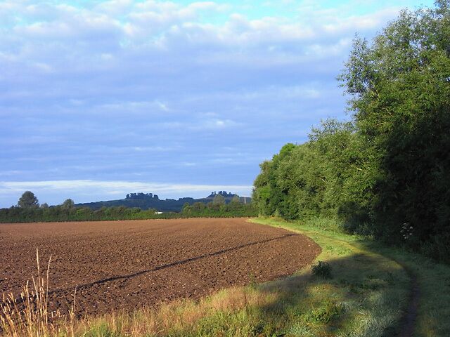 Farmland, Dorchester A ploughed field and bridleway beside the River Thame. The Wittenham Clumps are in the background.