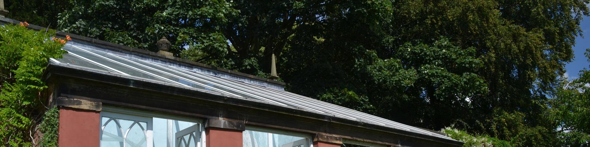 The old orangery. Which now contains the NCCPG National Collection of Yuccas.In Renishaw Hall gardens.
