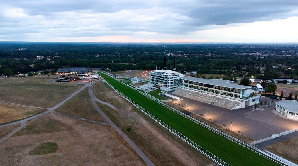 Drone view of Epsom Downs Racecourse in England during the down
