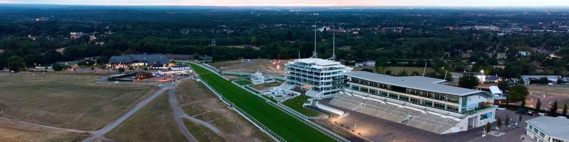 Drone view of Epsom Downs Racecourse in England during the down