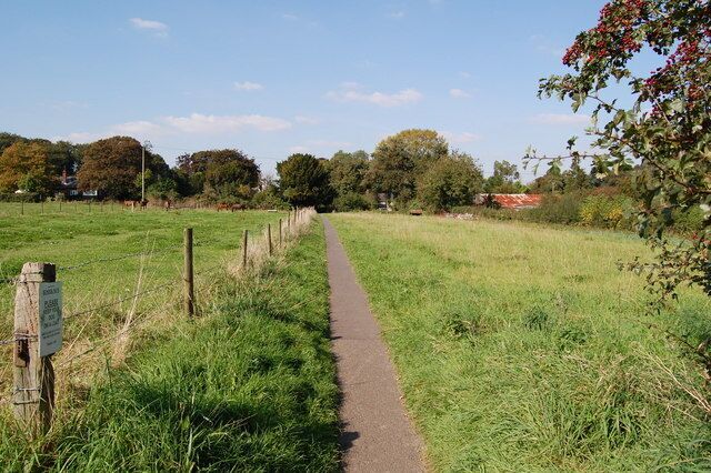 A rural path with a fence on one side and trees in the background.