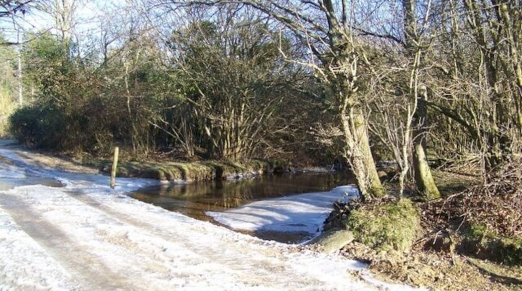 Bridge over Huckles Brook Parts of the brook are frozen although the centre of the brook is still running. The temperature at the time of taking the image was -7.5 degrees.