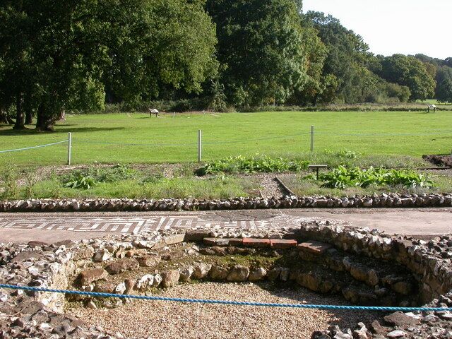 Rockbourne, mosaic Foundations of the East Bath Suite with mosaic, Rockbourne Roman Villa, C3-4. http://www3.hants.gov.uk/museum/rockbourne-roman-villa/excavations.htm