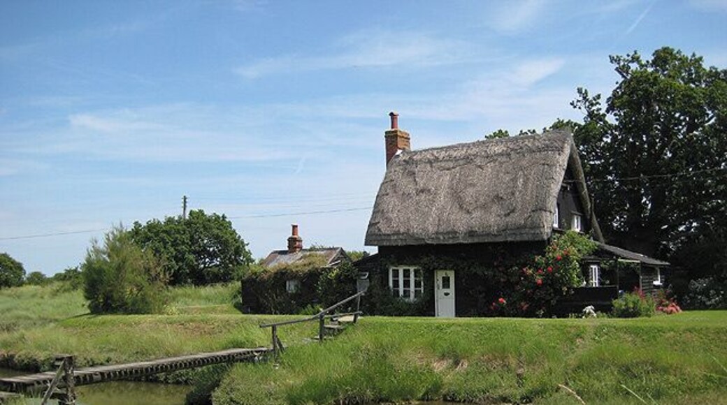 Cottage at "Witch's Quay". In the Arthur Ransome book "Secret Water", this cottage is inhabited by an old woman, who helps the children, and the shed plays a role as a depot for goods bought in from the town. (See Chapter XIV, for example.) In the book, Kirby Quay is called "Witch's Quay". Compare: 534659