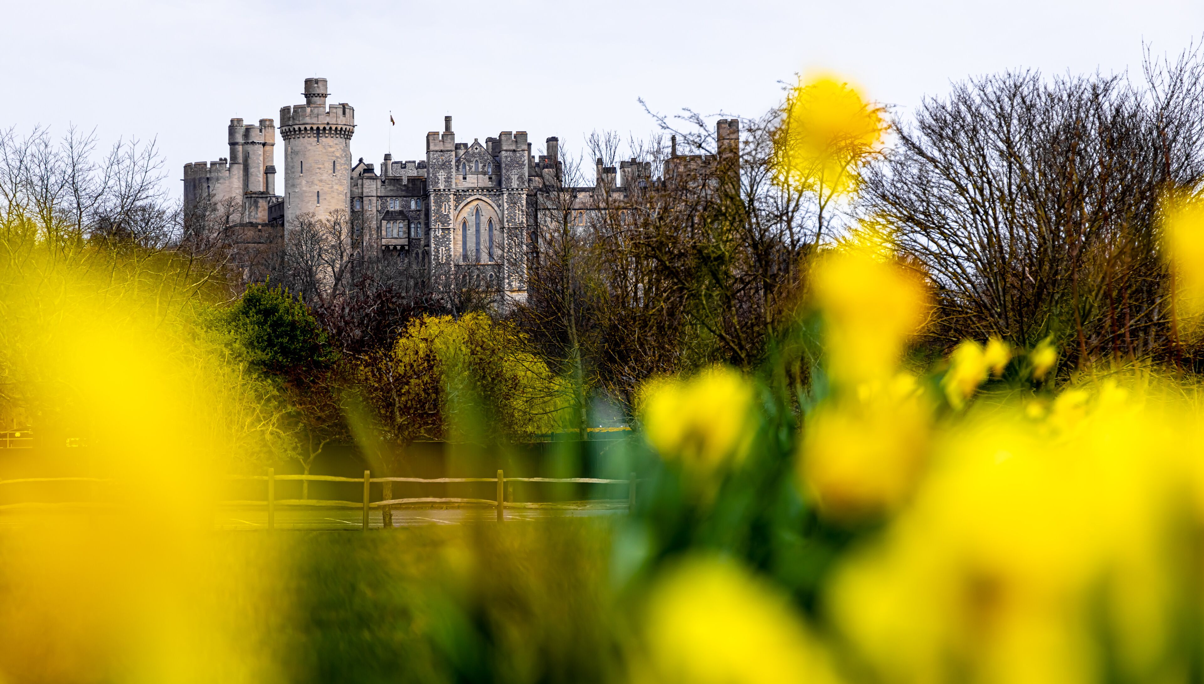 The view of Arundel castle, a restored and remodelled medieval castle in Arundel, West Sussex, England