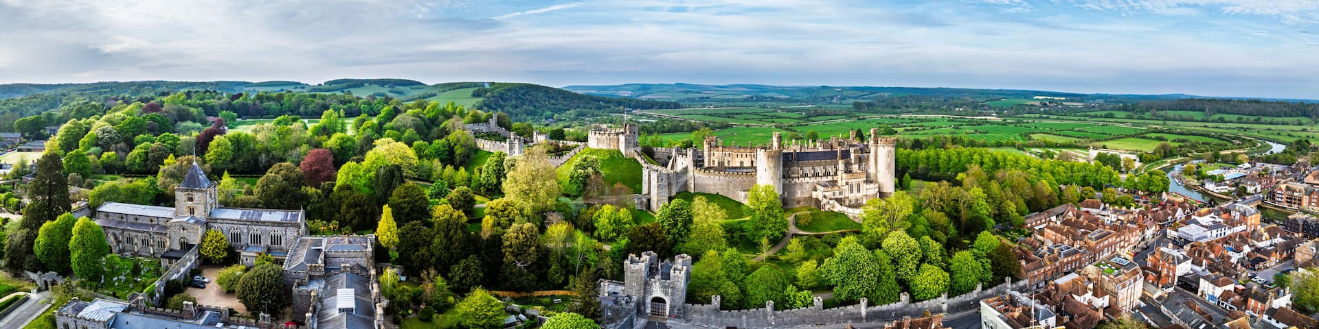 Arundel Castle from a drone, Arundel, West Sussex, England