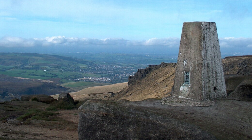 Higher Shelf Stones trig point Glossop is down below.