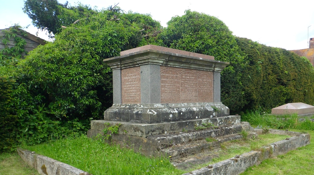St Mary's Church, Petworth Road, Chiddingfold, Borough of Waverley, Surrey, England. This view shows the Stilwell family tomb in the churchyard.
