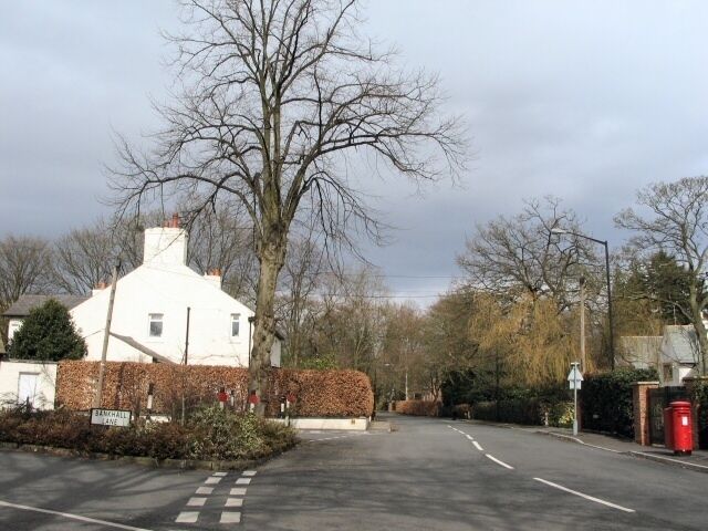 Sign and Post. Postbox on Broad Lane at the intersection with Bankhall Lane. View looking north.