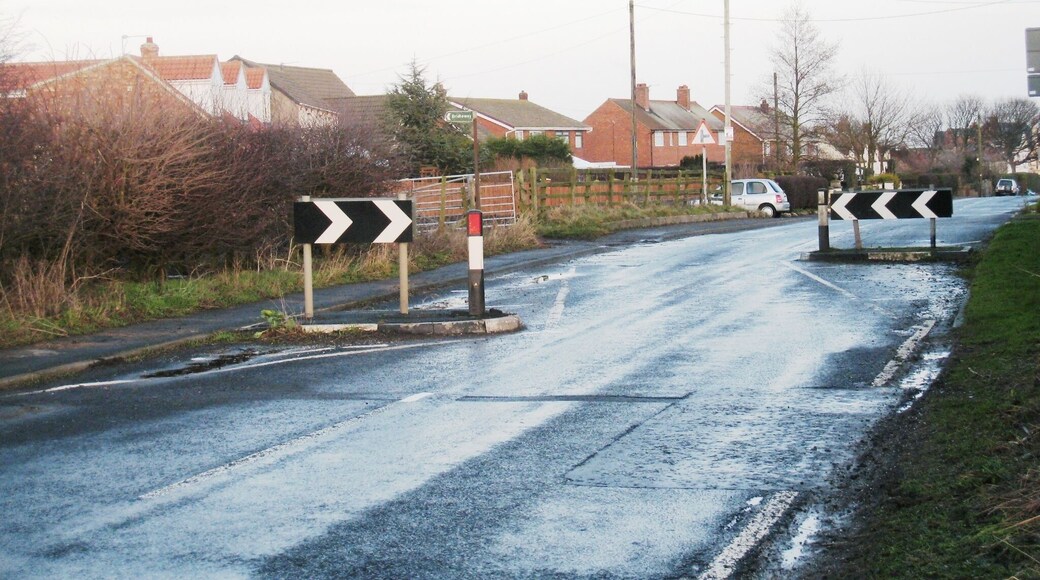 Traffic Flow control in High Hesleden This photograph shows a view of the traffic 'calming' mechanism in place on the approach road into the village of High Hesleden from the west. The picture was taken looking in an easterly direction towards South Black Halls Farm.