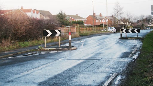 Traffic Flow control in High Hesleden This photograph shows a view of the traffic 'calming' mechanism in place on the approach road into the village of High Hesleden from the west. The picture was taken looking in an easterly direction towards South Black Halls Farm.