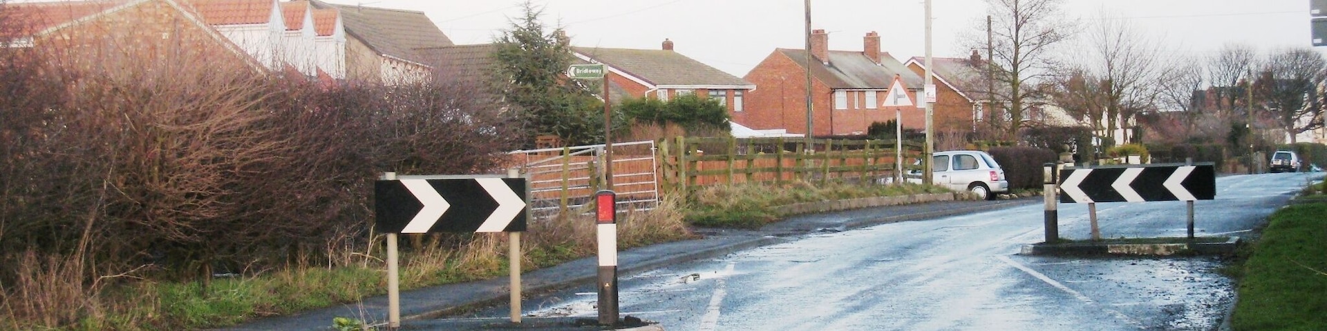 Traffic Flow control in High Hesleden This photograph shows a view of the traffic 'calming' mechanism in place on the approach road into the village of High Hesleden from the west. The picture was taken looking in an easterly direction towards South Black Halls Farm.