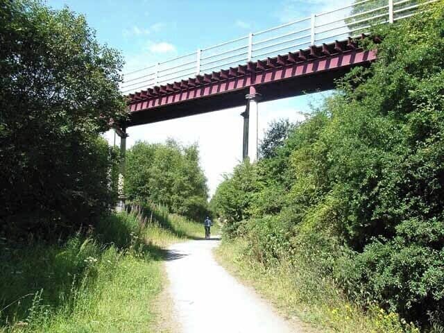 Bridge over Haswell to Hart path. This light bridge carries an access road over the Haswell to Hart railway path, just to the west of the A1086 bridge. The railway path was constructed as part of the Turning the Tide project. http://www.turning-the-tide.org.uk/