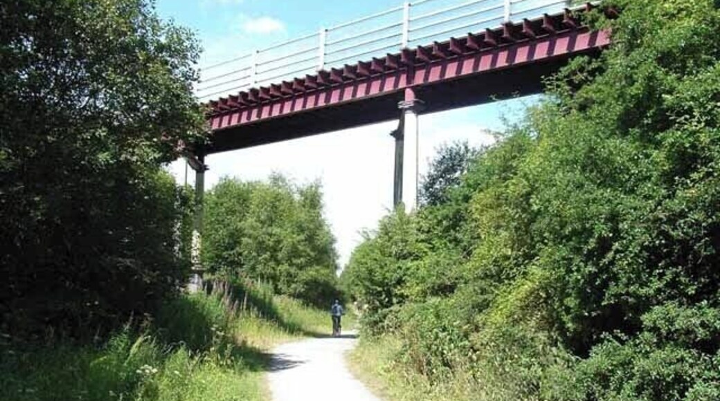 Bridge over Haswell to Hart path. This light bridge carries an access road over the Haswell to Hart railway path, just to the west of the A1086 bridge. The railway path was constructed as part of the Turning the Tide project. http://www.turning-the-tide.org.uk/