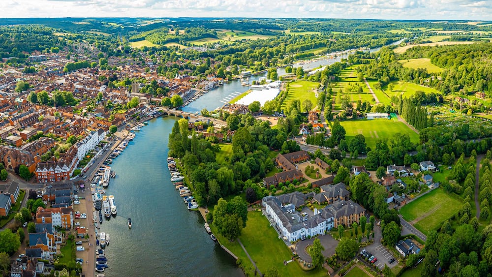 View of Henley-on-Thames, a town and civil parish on the River Thames in Oxfordshire, England