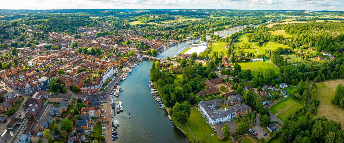 View of Henley-on-Thames, a town and civil parish on the River Thames in Oxfordshire, England
