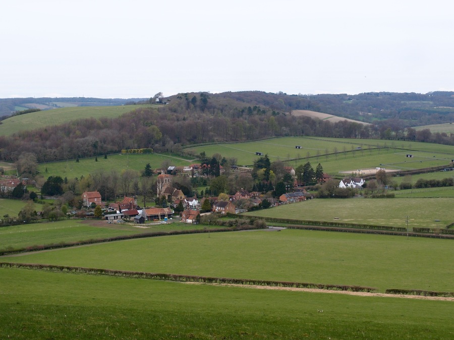 View of Fingest Village. Turville Hill and Windmill is above and beyond the village. This view can be seen at the beginning of the Agatha Christie's Marple (TV series) episode "Endless Night" (2013).