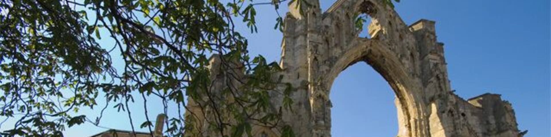 Howden Minster, Howden, East Riding of Yorkshire, England The ruined eastern end of the church which has a history dating back to the 10th century. For many years it was a base for the Prince Bishops of Durham. The present church was rebuilt in the 13th century. It suffered neglect and vandalism through the centuries but the western end was restored after a major fire in 1929.