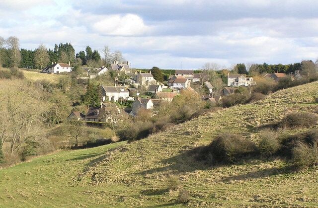 Marksbury, Somerset. Showing the West side of the village, taken at the South West of Court Farm.