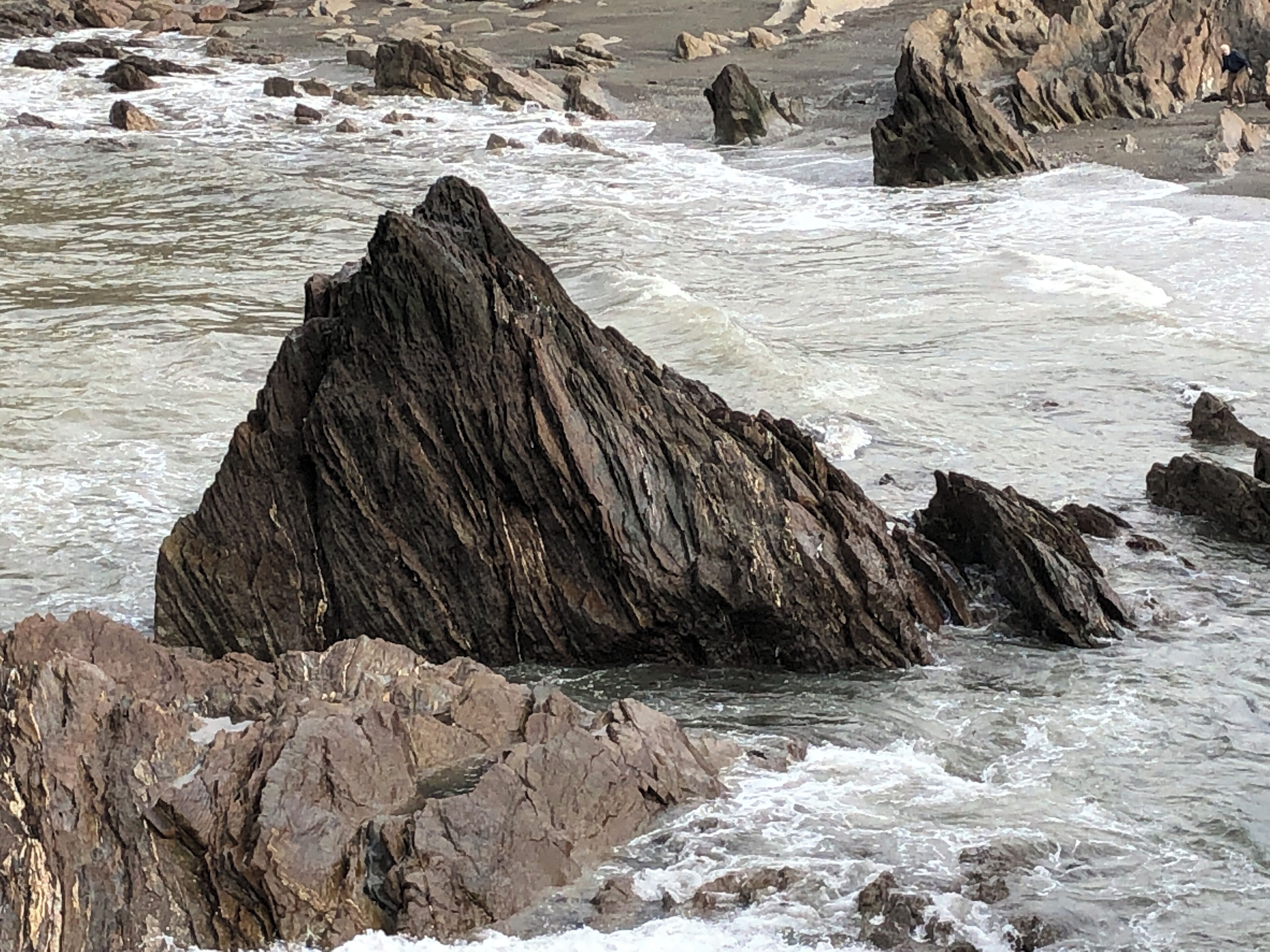The day after the big storm, it was so peaceful at the beach (2nd November 2019).  The geology of this area was stunning, particularly with the slate formations.