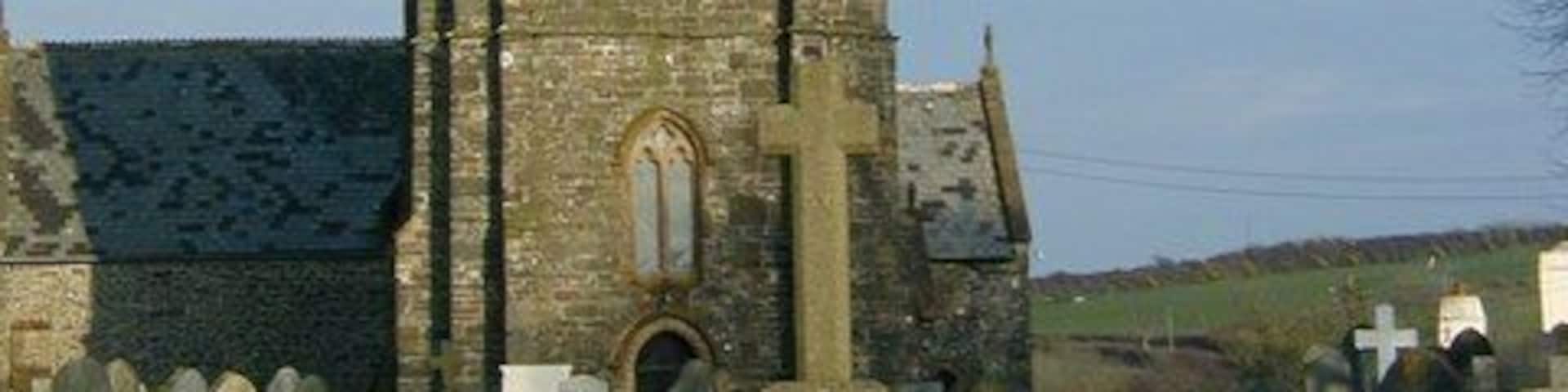 West tower of St Calixtus' parish church, West Down, Devon, late on the afternoon of St George's Day 2006