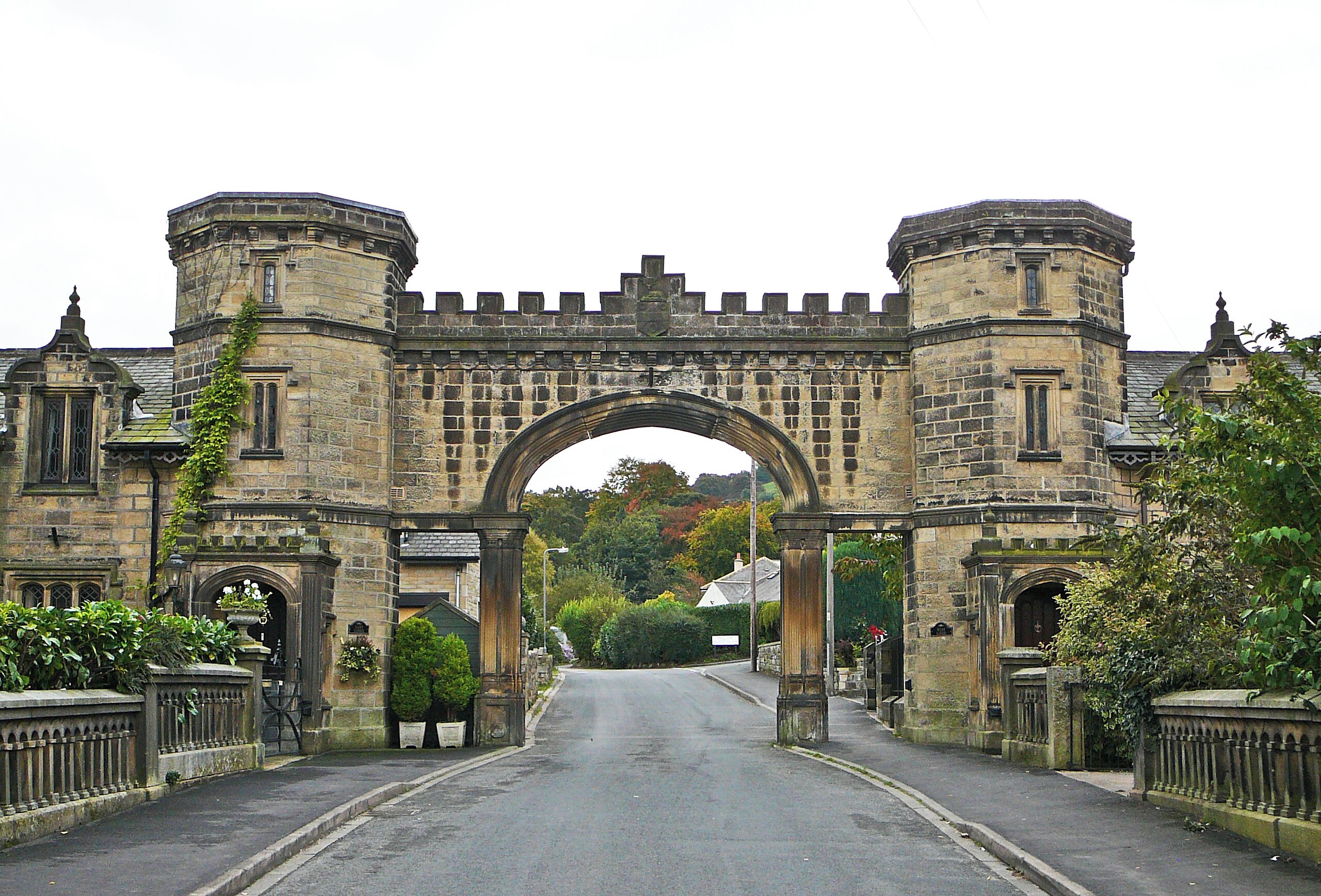 The gateway and lodges of the (demolished) Sutton Hall, Sutton-in-Craven