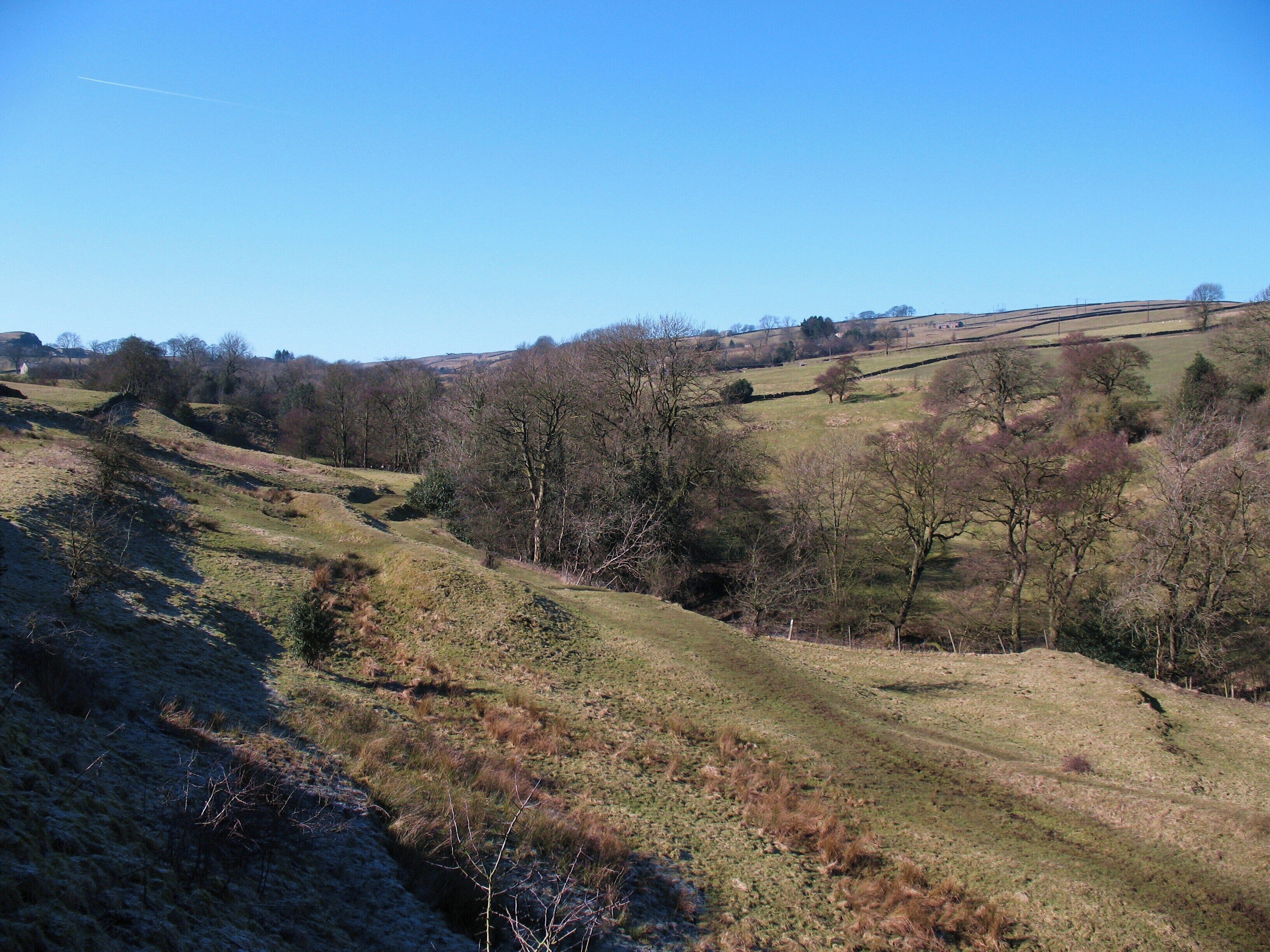 Gill Beck valley Looking west up this small valley towards the Lancashire border.