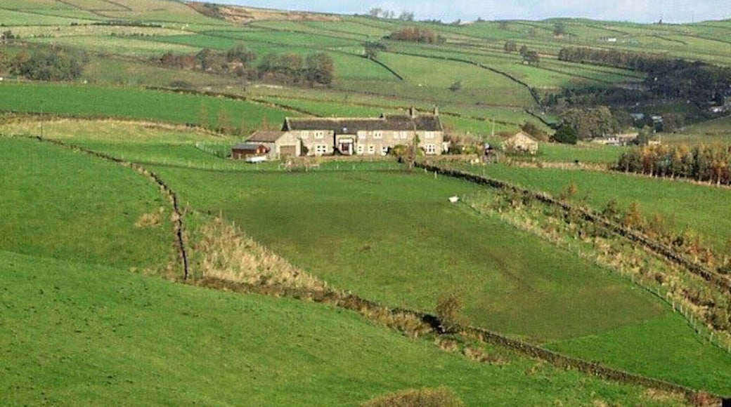 Lower Laithe, near Newsholme. Grade II listed house, seventeenth century with nineteenth century alterations. Seen looking northwards from Slack Lane.