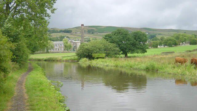 Low Bradley, near Skipton. The village of Low Bradley, seen looking north from the Leeds and Liverpool Canal.
