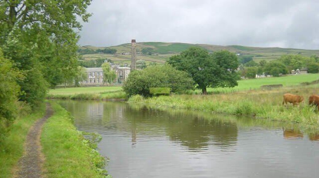 Low Bradley, near Skipton. The village of Low Bradley, seen looking north from the Leeds and Liverpool Canal.