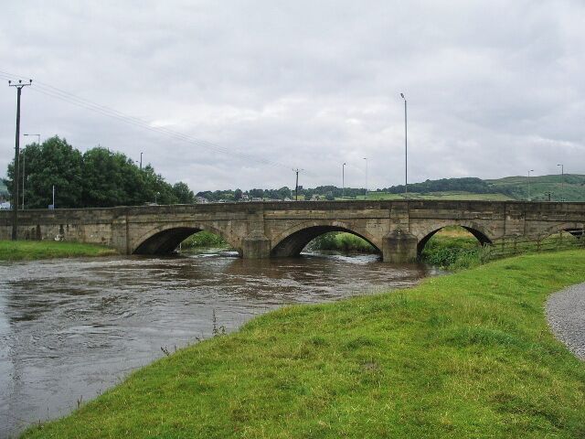 Kildwick Bridge The River Aire running high after heavy rain.