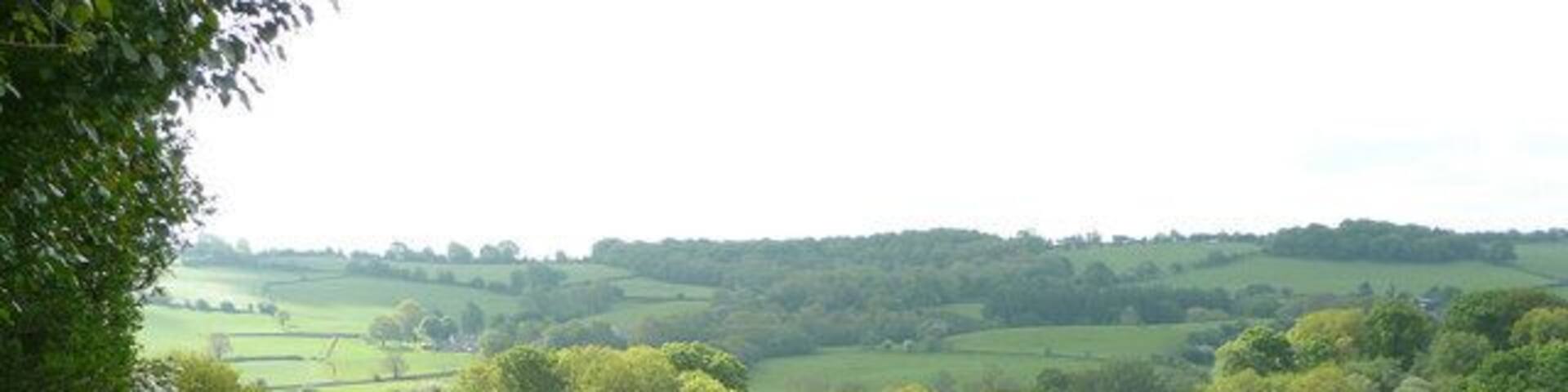 West Herefordshire countryside View south of Middle Hengoed Farm over the Arrow valley to Milton Hill.
