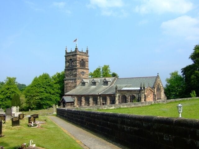 St Mary, Rostherne The parish church for the Tatton Estate village of Rostherne. The churchyard is slightly strange because all of the old memorials near to the church have been laid flat making it look a bit like a car park!