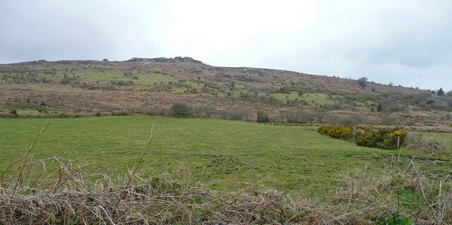 View towards Hawk's Tor In square in the foreground is a piece of high pasture.
